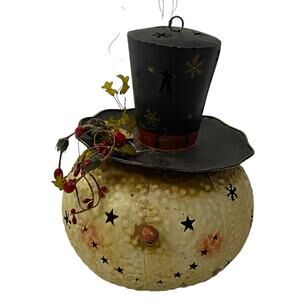 Vintage Lighted Snowman Holiday Christmas Winter Candle Holder Metal Headlamp